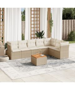 vidaXL 8-częsciowy zestaw mebli ogrodowych z poduszkami, beżowy, polirattan Dārza mēbeļu komplekti