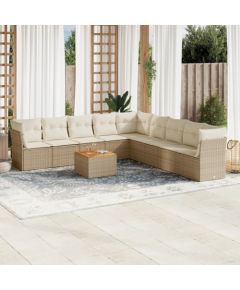 vidaXL 10-częsciowy zestaw mebli ogrodowych z poduszkami, beżowy, polirattan Dārza mēbeļu komplekti