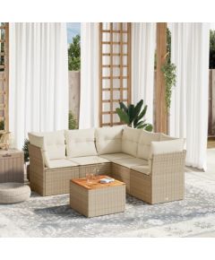 vidaXL 6-częsciowy zestaw mebli ogrodowych z poduszkami, beżowy, polirattan Dārza mēbeļu komplekti