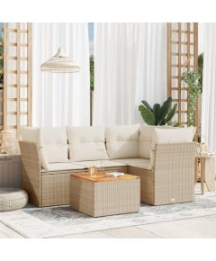 vidaXL 5-częsciowy zestaw mebli ogrodowych z poduszkami, beżowy, polirattan Dārza mēbeļu komplekti