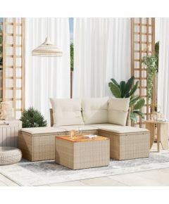 vidaXL 5-częsciowy zestaw mebli ogrodowych z poduszkami, beżowy, polirattan Dārza mēbeļu komplekti