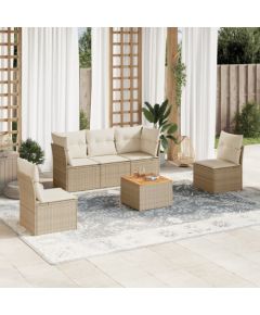 vidaXL 6-częsciowy zestaw mebli ogrodowych z poduszkami, beżowy, polirattan Dārza mēbeļu komplekti