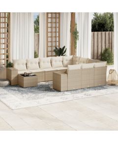 vidaXL 11-częsciowy zestaw mebli ogrodowych z poduszkami, beżowy, polirattan Dārza mēbeļu komplekti