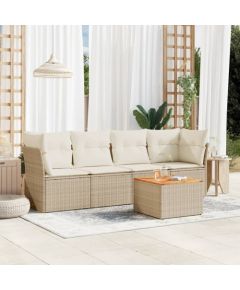 vidaXL 5-częsciowy zestaw mebli ogrodowych z poduszkami, beżowy, polirattan Dārza mēbeļu komplekti