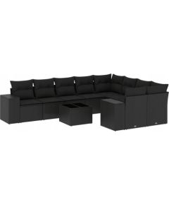 vidaXL 10-częsciowy zestaw wypoczynkowy do ogrodu, poduszki czarny rattan PE Dārza mēbeļu komplekti