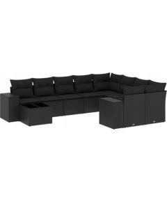 vidaXL 10-częsciowy zestaw wypoczynkowy do ogrodu, poduszki czarny rattan PE Dārza mēbeļu komplekti