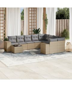 vidaXL 10-częsciowy zestaw mebli ogrodowych z poduszkami, beżowy, polirattan Dārza mēbeļu komplekti