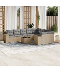 vidaXL 10-częsciowy zestaw mebli ogrodowych z poduszkami, beżowy, polirattan Dārza mēbeļu komplekti