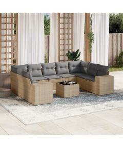 vidaXL 10-częsciowy zestaw mebli ogrodowych z poduszkami, beżowy, polirattan Dārza mēbeļu komplekti