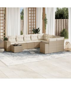 vidaXL 10-częsciowy zestaw mebli ogrodowych z poduszkami, beżowy, polirattan Dārza mēbeļu komplekti