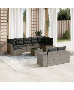 vidaXL 10-częściowy zestaw wypoczynkowy do ogrodu, z poduszkami, szary Dārza mēbeļu komplekti