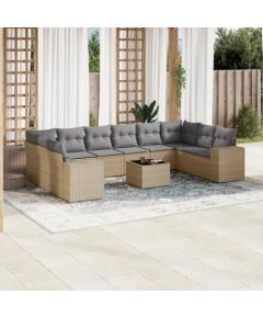 vidaXL 11-częściowy zestaw mebli ogrodowych z poduszkami, beżowy, polirattan Dārza mēbeļu komplekti