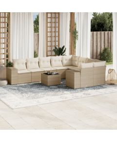 vidaXL 10-częsciowy zestaw mebli ogrodowych z poduszkami, beżowy, polirattan Dārza mēbeļu komplekti