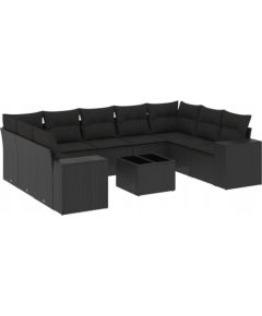 vidaXL 10-częsciowy zestaw wypoczynkowy do ogrodu, poduszki czarny rattan PE Dārza mēbeļu komplekti