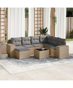 vidaXL 8-częsciowy zestaw mebli ogrodowych z poduszkami, beżowy, polirattan Dārza mēbeļu komplekti