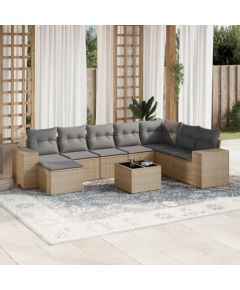 vidaXL 9-częsciowy zestaw mebli ogrodowych z poduszkami, beżowy, polirattan Dārza mēbeļu komplekti