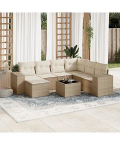 vidaXL 8-częsciowy zestaw mebli ogrodowych z poduszkami, beżowy, polirattan Dārza mēbeļu komplekti