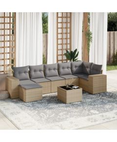 vidaXL 8-częsciowy zestaw mebli ogrodowych z poduszkami, beżowy, polirattan Dārza mēbeļu komplekti