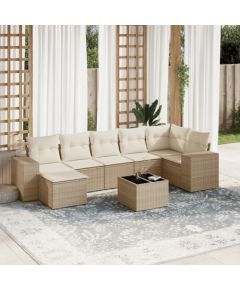 vidaXL 8-częsciowy zestaw mebli ogrodowych z poduszkami, beżowy, polirattan Dārza mēbeļu komplekti