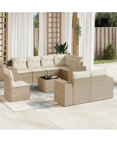 vidaXL 9-częsciowy zestaw mebli ogrodowych z poduszkami, beżowy, polirattan Dārza mēbeļu komplekti