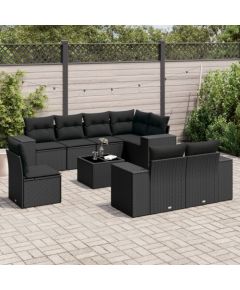 vidaXL 9-częsciowy zestaw wypoczynkowy do ogrodu, z poduszkami, czarny Dārza mēbeļu komplekti