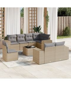 vidaXL 9-częsciowy zestaw mebli ogrodowych z poduszkami, beżowy, polirattan Dārza mēbeļu komplekti