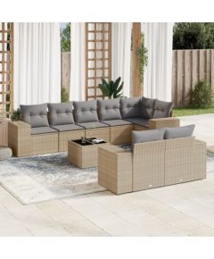 vidaXL 9-częsciowy zestaw mebli ogrodowych z poduszkami, beżowy, polirattan Dārza mēbeļu komplekti