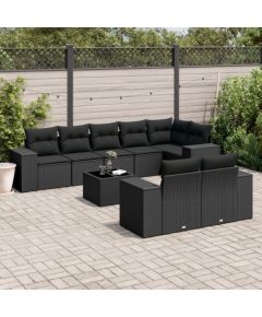 vidaXL 9-częsciowy zestaw wypoczynkowy do ogrodu, z poduszkami, czarny Dārza mēbeļu komplekti