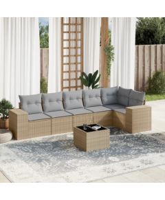 vidaXL 7-częsciowy zestaw wypoczynkowy do ogrodu, z poduszkami, beżowy Dārza mēbeļu komplekti