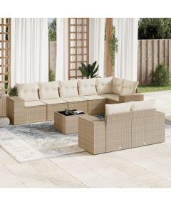 vidaXL 9-częsciowy zestaw mebli ogrodowych z poduszkami, beżowy, polirattan Dārza mēbeļu komplekti