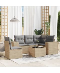 vidaXL 6-częściowy zestaw mebli ogrodowych z poduszkami, beżowy, polirattan Dārza mēbeļu komplekti