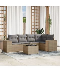 vidaXL 6-częściowy zestaw mebli ogrodowych z poduszkami, beżowy, polirattan Dārza mēbeļu komplekti