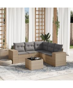 vidaXL 6-częściowy zestaw mebli ogrodowych z poduszkami, beżowy, polirattan Dārza mēbeļu komplekti