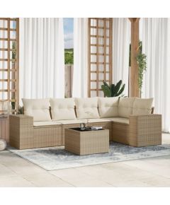 vidaXL 6-częściowy zestaw mebli ogrodowych z poduszkami, beżowy, polirattan Dārza mēbeļu komplekti