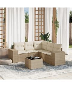 vidaXL 6-częściowy zestaw mebli ogrodowych z poduszkami, beżowy, polirattan Dārza mēbeļu komplekti