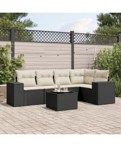 vidaXL 6-częściowy zestaw mebli ogrodowych z poduszkami, czarny polirattan Dārza mēbeļu komplekti