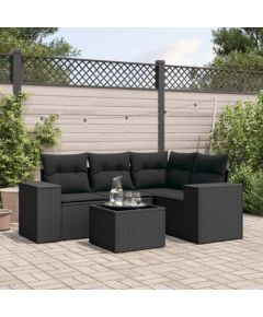 vidaXL 5-częściowy zestaw wypoczynkowy do ogrodu, poduszki, czarny rattan PE Dārza mēbeļu komplekti