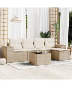 vidaXL 6-częściowy zestaw mebli ogrodowych z poduszkami, beżowy, polirattan Dārza mēbeļu komplekti