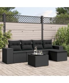 vidaXL 6-częściowy zestaw mebli ogrodowych z poduszkami, czarny polirattan Dārza mēbeļu komplekti