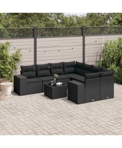 vidaXL 9-częsciowy zestaw wypoczynkowy do ogrodu, z poduszkami, czarny Dārza mēbeļu komplekti