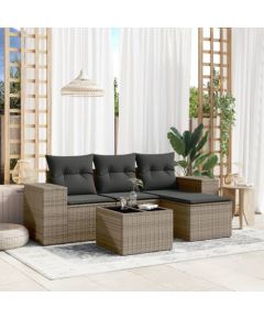 vidaXL 5-częściowy zestaw wypoczynkowy do ogrodu, poduszki, szary rattan PE Dārza mēbeļu komplekti