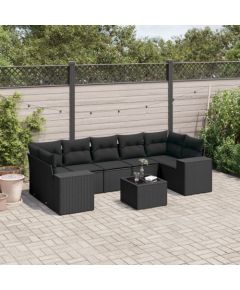 vidaXL 8-częsciowy zestaw wypoczynkowy do ogrodu, z poduszkami, czarny Dārza mēbeļu komplekti