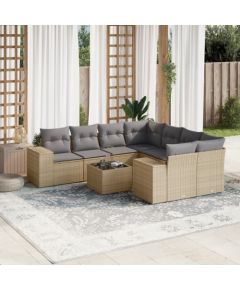 vidaXL 9-częsciowy zestaw mebli ogrodowych z poduszkami, beżowy, polirattan Dārza mēbeļu komplekti