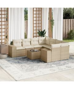 vidaXL 9-częsciowy zestaw mebli ogrodowych z poduszkami, beżowy, polirattan Dārza mēbeļu komplekti