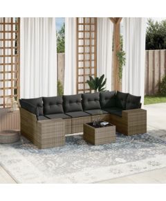 vidaXL 8-częsciowy zestaw mebli ogrodowych z poduszkami, szary, polirattan Dārza mēbeļu komplekti