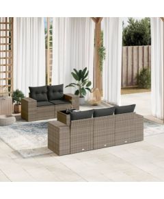 vidaXL 6-częściowy zestaw mebli ogrodowych z poduszkami, szary, polirattan Dārza mēbeļu komplekti