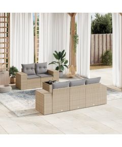 vidaXL 6-częściowy zestaw mebli ogrodowych z poduszkami, beżowy, polirattan Dārza mēbeļu komplekti