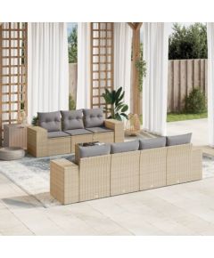vidaXL 8-częsciowy zestaw mebli ogrodowych z poduszkami, beżowy, polirattan Dārza mēbeļu komplekti