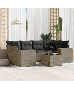 vidaXL 7-częsciowy zestaw wypoczynkowy do ogrodu, z poduszkami, szary Dārza mēbeļu komplekti