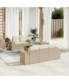 vidaXL 6-częściowy zestaw mebli ogrodowych z poduszkami, beżowy, polirattan Dārza mēbeļu komplekti